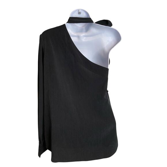 AG Adriano Goldschmied Women's Black One Shoulder Malia Tie Neck Blouse Size S - Picture 3 of 13